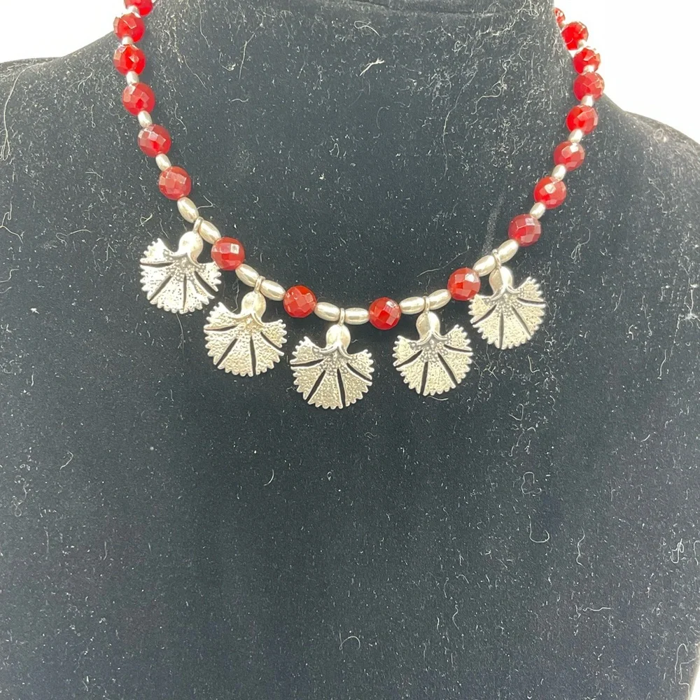 “VINTAGE GINGKO LEAF NECKLACE” Silver with Brown Faceted “Jet”  Beads. - Picture 2 of 15